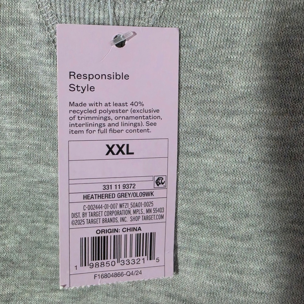 Wild Fable Heathered Grey Cropped Short Sleeve Sweatshirt XXL Raw Hem Crewneck - Picture 6 of 7